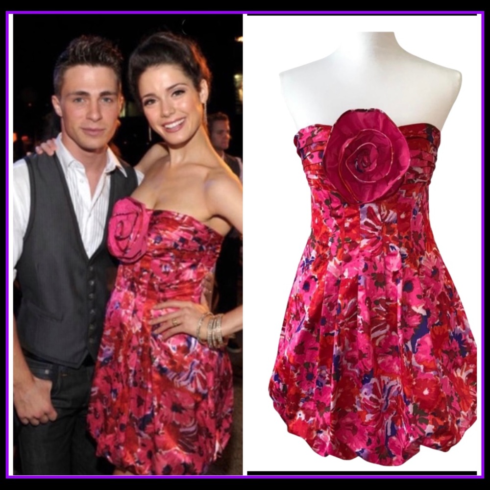 NWT BCBGMAXZRIA BEGONIA COMBO PINK SATEEN DRESS 0 - Picture 2 of 16